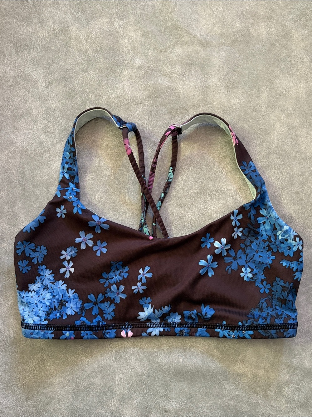 Lululemon blue floral strappy cross back sports bra